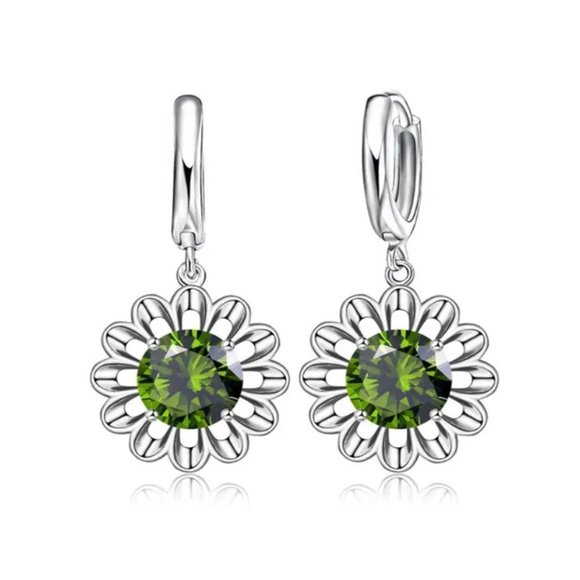 Flower 925 Sterling Silver Necklace And Earrings Set Nature Drop Hoop - Picture 2 of 3